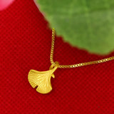 18k Ginkgo Leaf Pendant Necklace for Women Bride Chain Necklace
