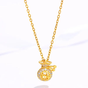 18k 3D Fortune Purse Pendant Necklace for Women
