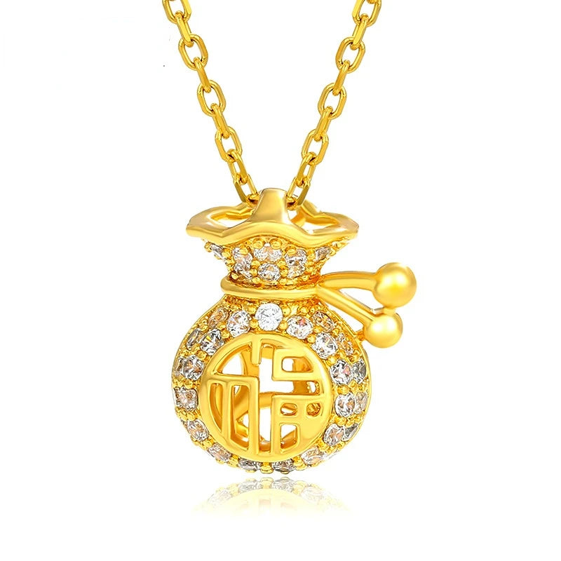 18k 3D Fortune Purse Pendant Necklace for Women