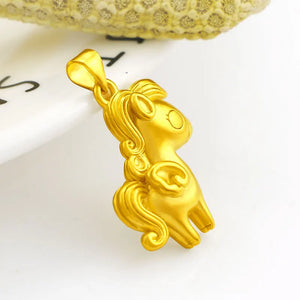 18k 3D Hard Pony Pendant Necklace for Women Bride