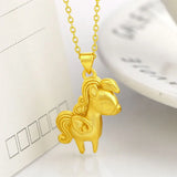 18k 3D Hard Pony Pendant Necklace for Women Bride