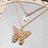 Real 18k Double Layer Hollow Butterfly Pendant Necklace for Women Men