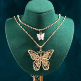 Real 18k Double Layer Hollow Butterfly Pendant Necklace for Women Men