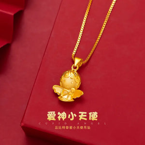 18k 3D Hard Angel Necklace Women Engagement Fine Jewelry