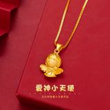 18k 3D Hard Angel Necklace Women Engagement Fine Jewelry