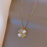 18k Clover Necklace Cat's Eye Petal Chain for Women