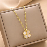 18k Clover Necklace Cat's Eye Petal Chain for Women