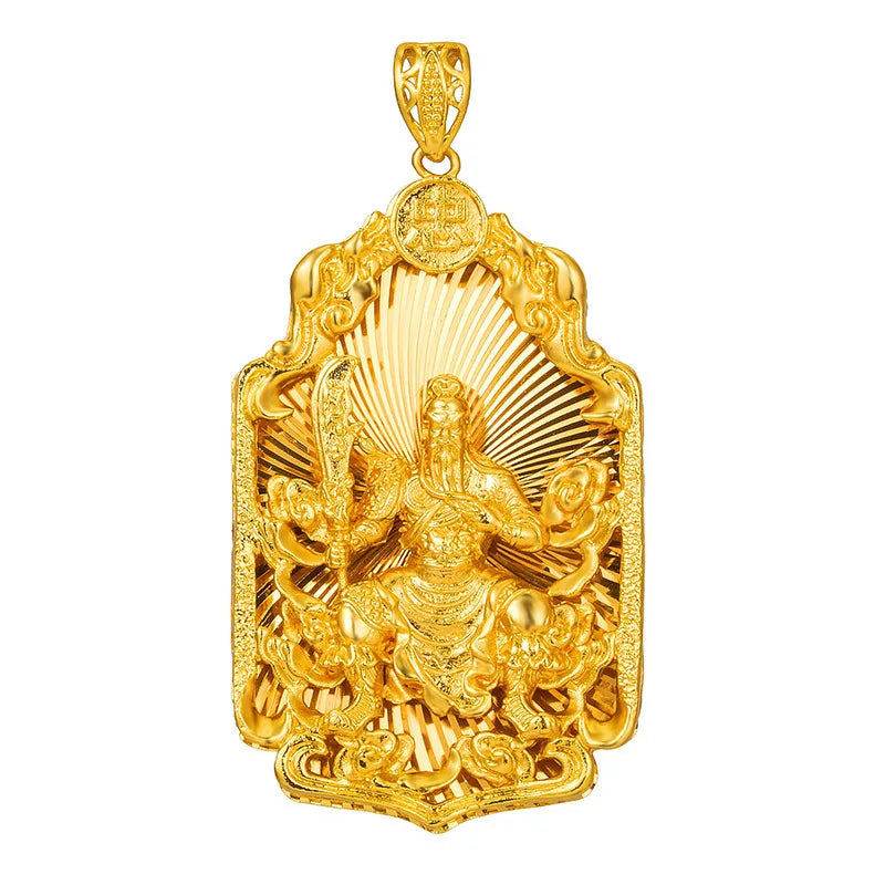 18K Hollow Guan Gong Pendant for Men 999 Pendant with Chain