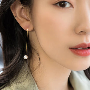 18k Natural Freshwater Pearl Ear Threads Women's Earring