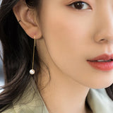 18k Natural Freshwater Pearl Ear Threads Women's Earring