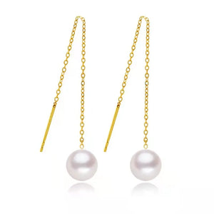 18k Natural Freshwater Pearl Ear Threads Women's Earring