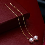 18k Natural Freshwater Pearl Ear Threads Women's Earring