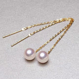 18k Natural Freshwater Pearl Ear Threads Women's Earring