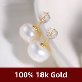 18k Natural Freshwater Pearl Stud Earrings Women's Au750 Classic Women Earring