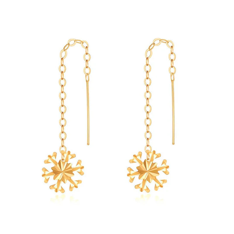 18k Snowflake Earrings Au750 Party Pop Earrings Jewelry for Women