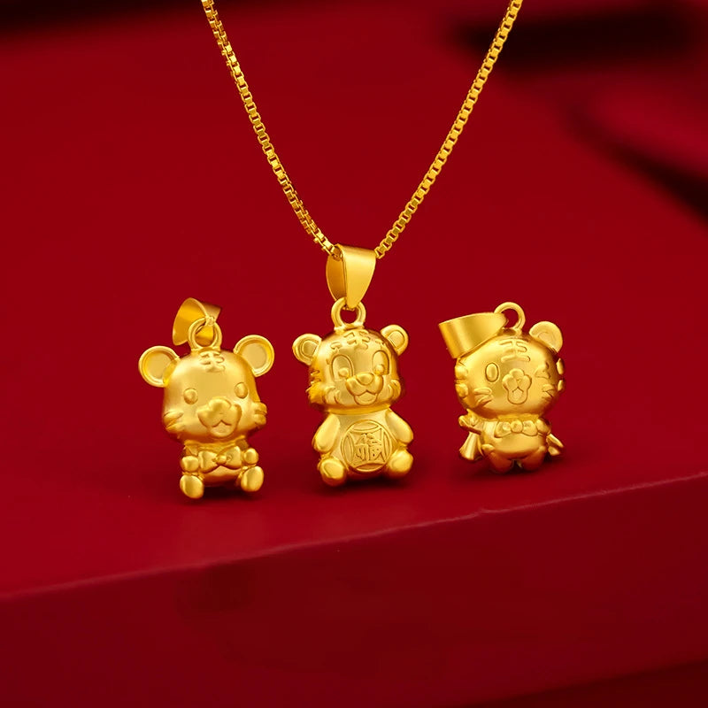 24K Boutique Tiger Necklace for Women Men Pure 999 Link Chain Jewelry