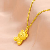 Real 24K Bear Necklace for Women Men Pure 999 Link Chain Fine Jewelry