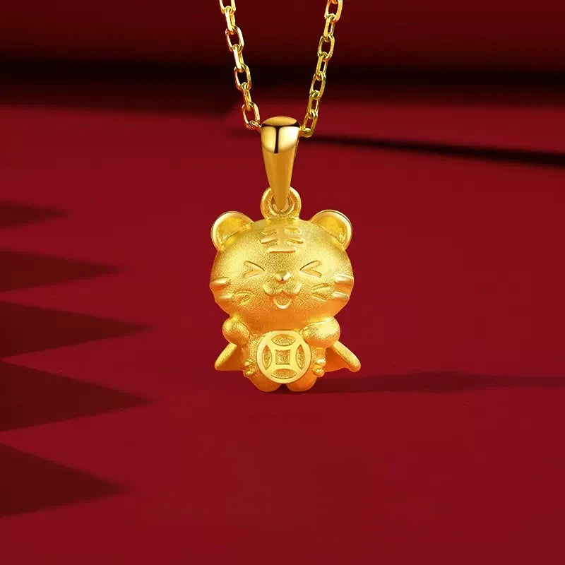 24K Gold Tiger Pendant Fine Jewelry for Women Men
