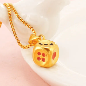 24K Dice Shaped Necklace for Women Men Pure 999 Link Chain