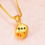 24K Dice Shaped Necklace for Women Men Pure 999 Link Chain