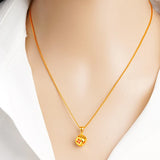24K Dice Shaped Necklace for Women Men Pure 999 Link Chain