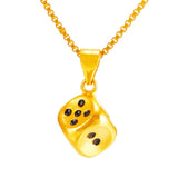 24K Dice Shaped Necklace for Women Men Pure 999 Link Chain