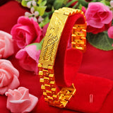 24K Dragon Phoenix Flower Bracelet Women Men Pure 999 Golden Plated Bangle