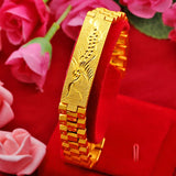 24K Dragon Phoenix Flower Bracelet Women Men Pure 999 Golden Plated Bangle