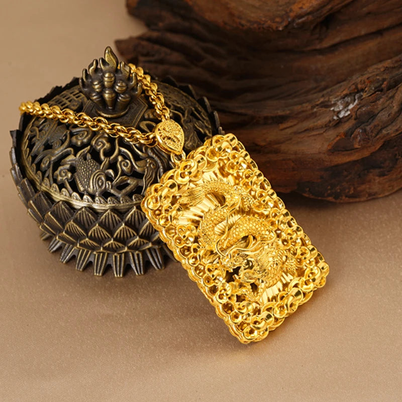 Real 24K Filled Dragon Pendant for Men Delicate Dragon Pendants Anniversary Gift