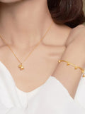 24K Lily of The Valley Pendant Necklace and Bracelet Set for Women