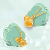 24K Lily of The Valley Pendant Necklace and Bracelet Set for Women