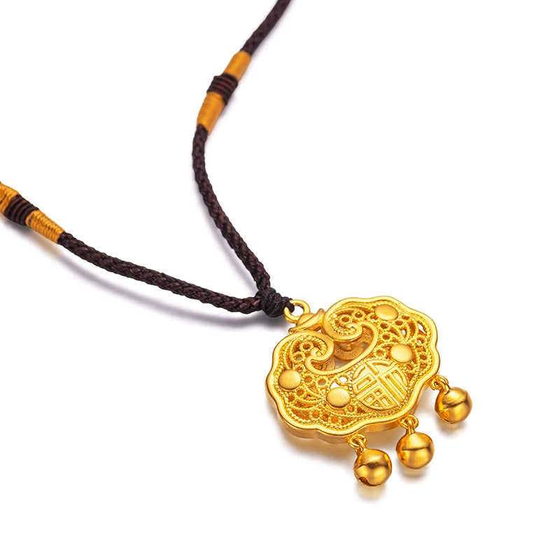 Real 24K Lock Pendant Necklace for Men Baby Pure 999 Chains Wedding Jewelry