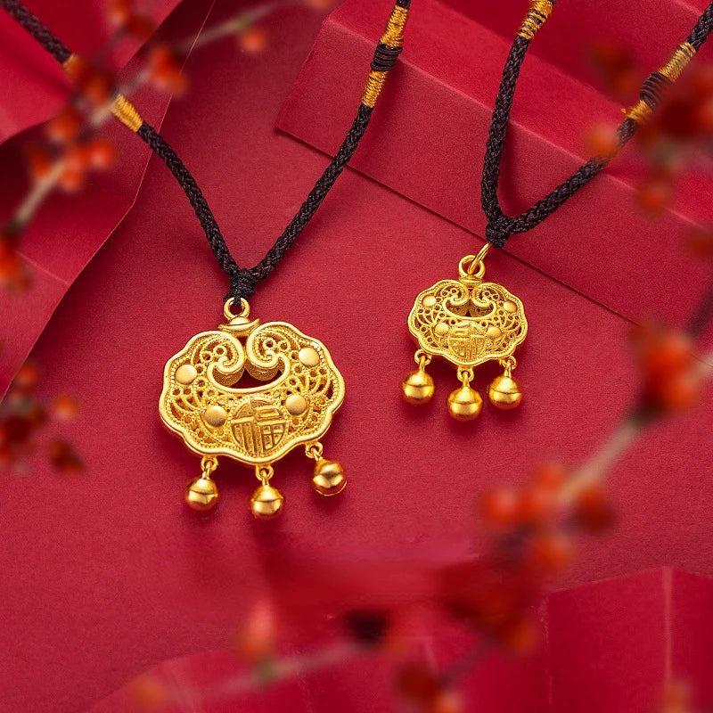 Real 24K Lock Pendant Necklace for Men Baby Pure 999 Chains Wedding Jewelry