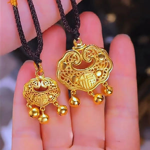 24K Longevity Lock Pendant Necklace for Men Baby Pure 999 Chain Wedding Jewelry