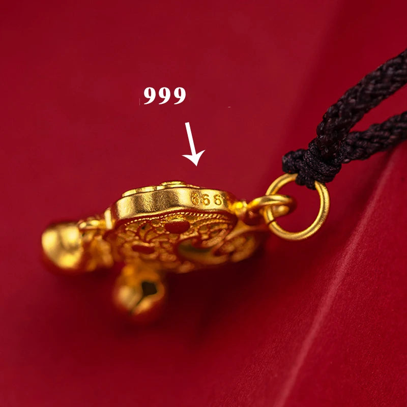 24K Longevity Lock Pendant Necklace for Men Baby Pure 999 Chain Wedding Jewelry
