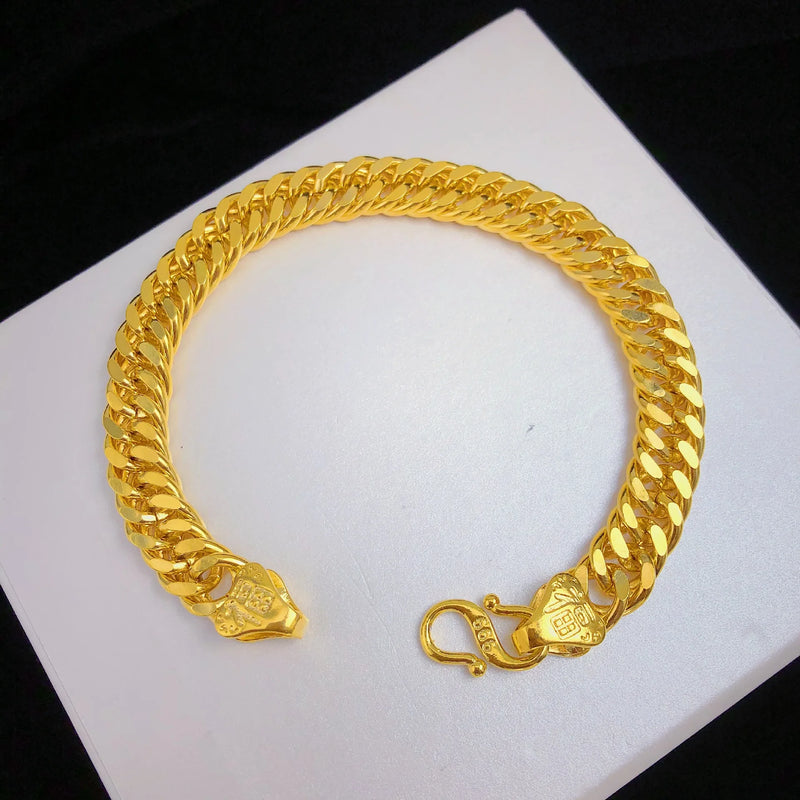 24K Thickened Fuzi Tank Flat Bracelet Men Women Chain 999 Golden Plated Jewelry