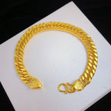 24K Thickened Fuzi Tank Flat Bracelet Men Women Chain 999 Golden Plated Jewelry