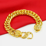 24K Thickened Fuzi Tank Flat Bracelet Men Women Chain 999 Golden Plated Jewelry