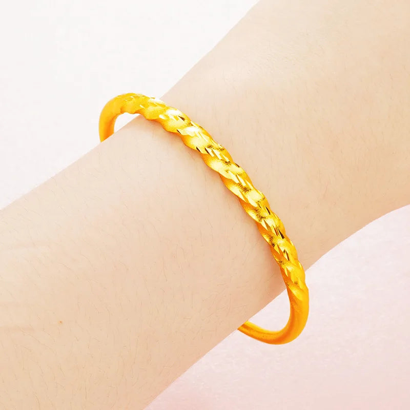 24K Twisted Open Bracelet for Women Men Gold Plated Bangle