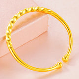 24K Twisted Open Bracelet for Women Men Gold Plated Bangle