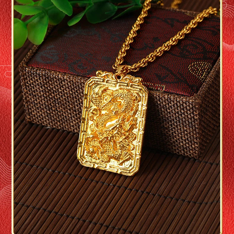 24K Plated Dragon Pendant Men's Jewelry Necklace Wedding Party