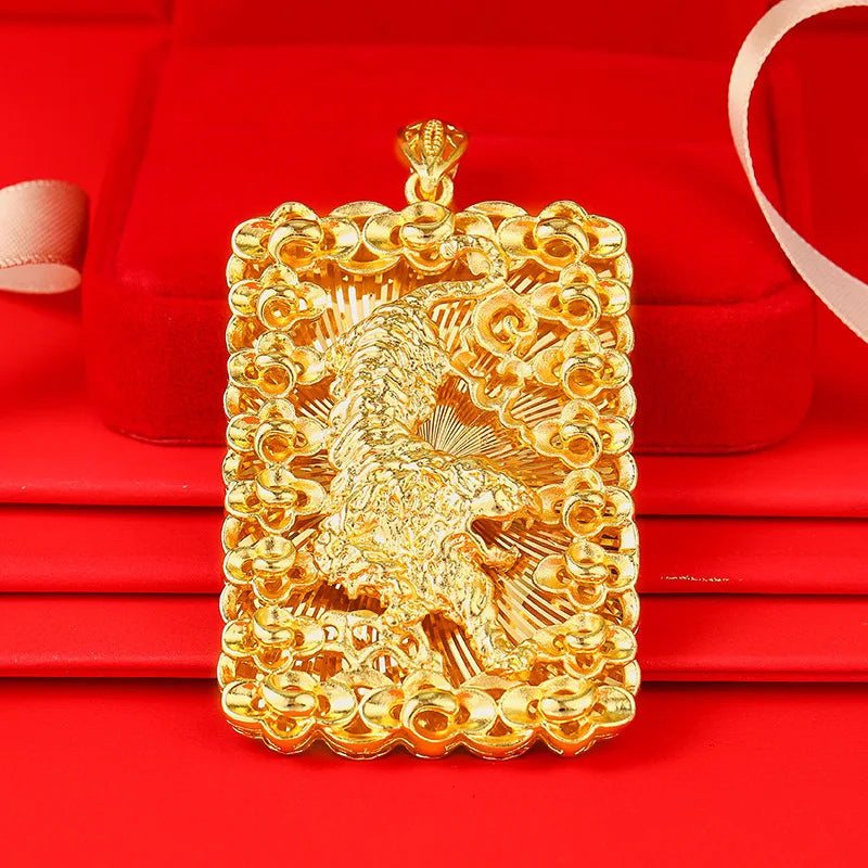 24K Tiger 3D Relief Pendant 999 Solid Wedding Jewelry