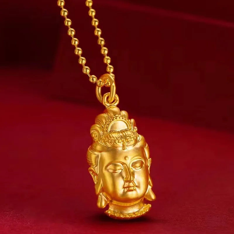 24K Yellow Auspicious Cloud Avalokitesvara Pendant Necklace for Women Men