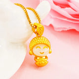 24K Yellow Jade Buddha Head Pendant Necklace for Women