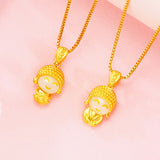 24K Yellow Jade Buddha Head Pendant Necklace for Women