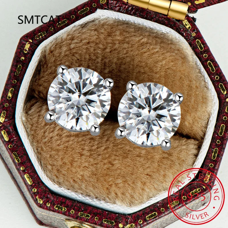 2ct D Moissanite Round Stud Earrings 925 Sterling Silver Wedding Jewelry