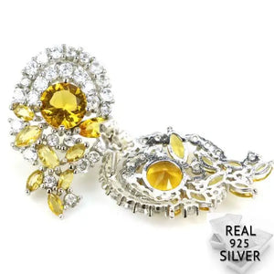 925 Silver Golden Citrine CZ Wedding Earrings 25x15mm