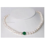 Akoya Pearl & Emerald Beads Necklace 18"