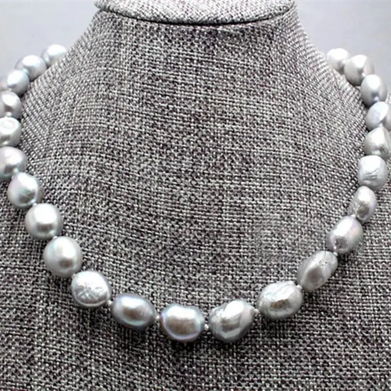 9-10MM Natural Silver Gray Akoya Cultured Pearl Necklace 18inch