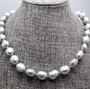 Natural Silver Gray Akoya Cultured Pearl Baroque Necklace 18 inch